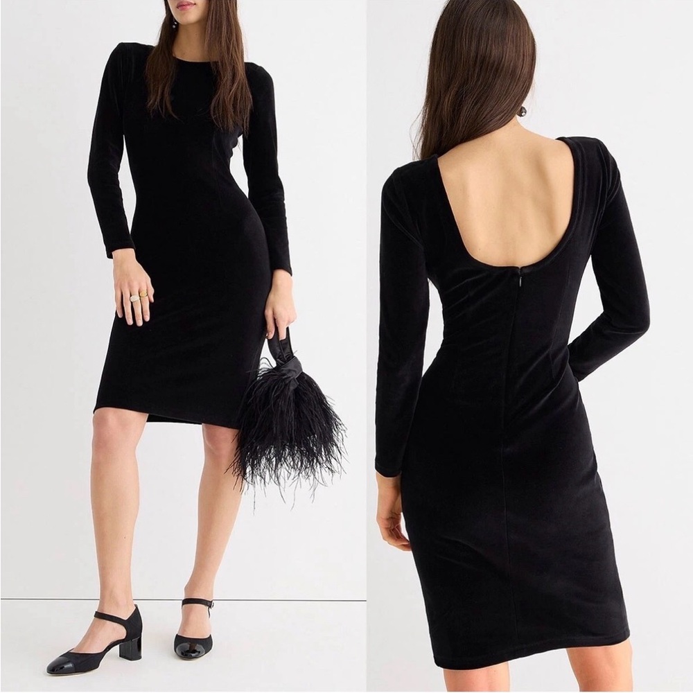 J. Crew Black Velvet Long-Sleeve Scoop-Back Dress